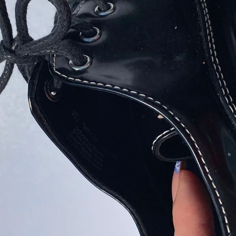 GB Grunge Black Platform Oxford Loafers Goth Bratz Contrast Stitching Edgy - 7M